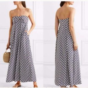J. Crew Navy and White Polka Dot Silk Maxi Dress